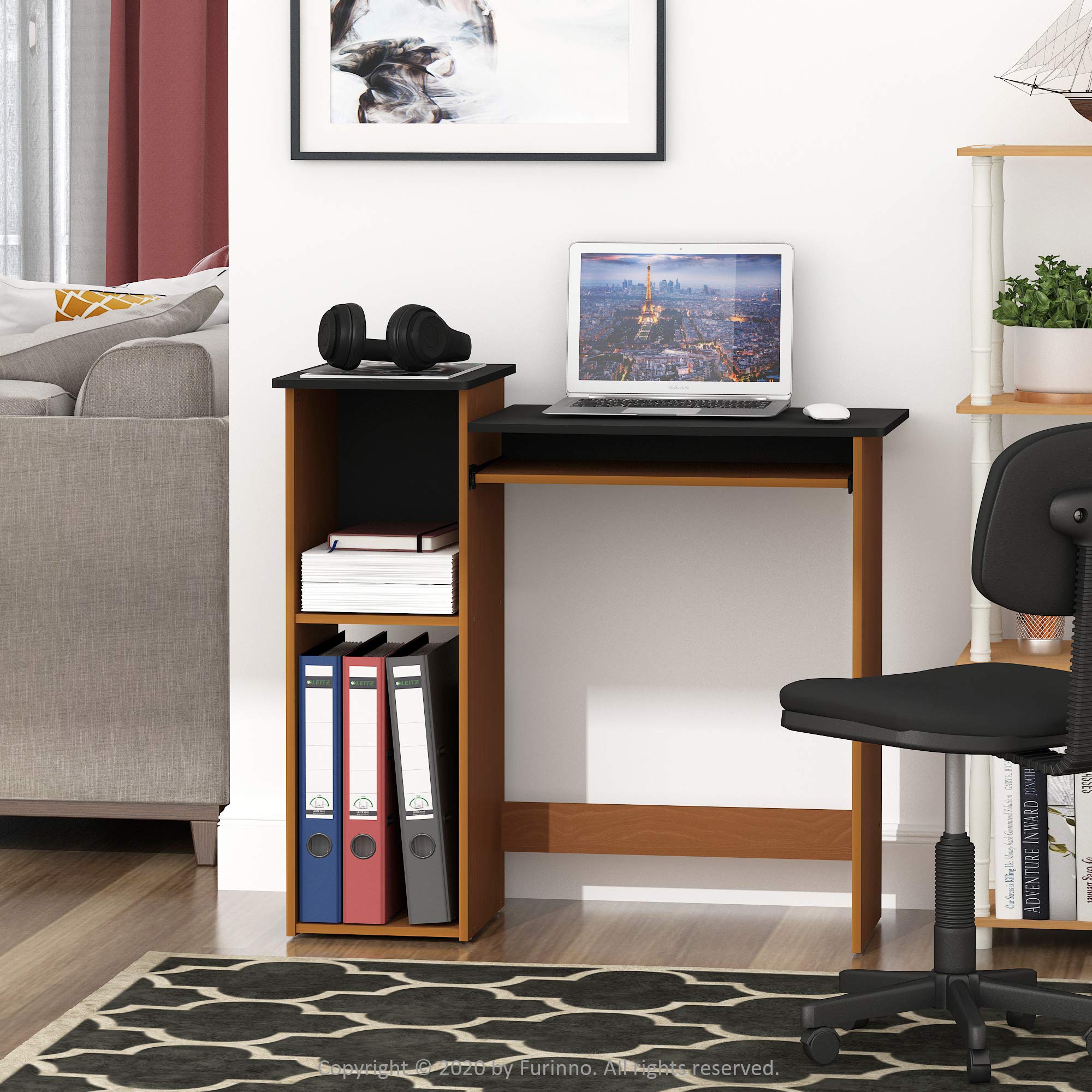 Furinno Econ Multipurpose Computer Writing Desk - Light Cherry/Black Finish | Home Office, Study & Workstation Solution for Small Spaces