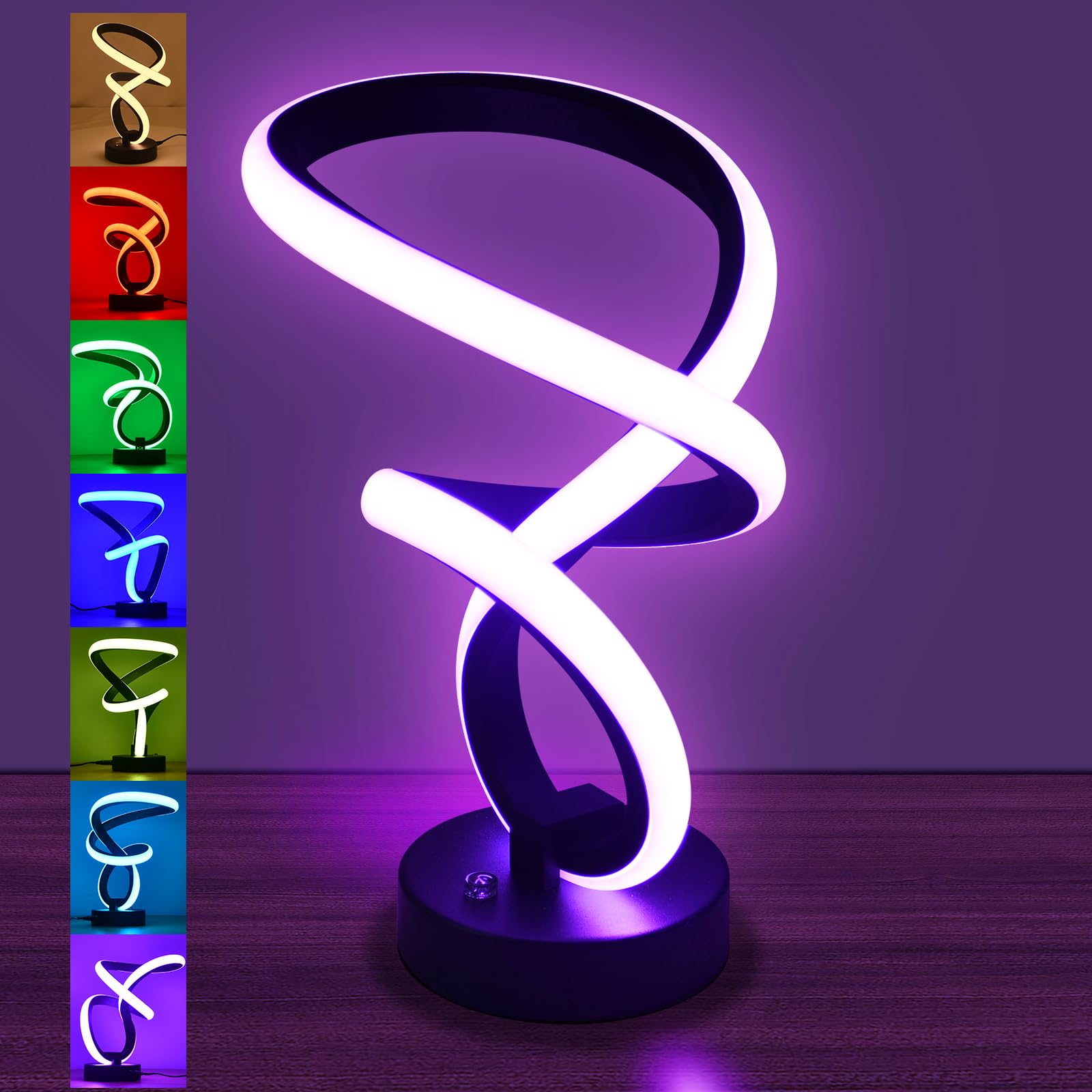 Aialun Modern Spiral LED Table Lamp - Dimmable Touch Control Bedside Lamp with 10 RGB Color Changing Modes | Perfect for Bedroom, Living Room, Office, Nightstand & Home Decor | Creates Cozy Ambiance for Relaxation, Reading & Romantic Nights