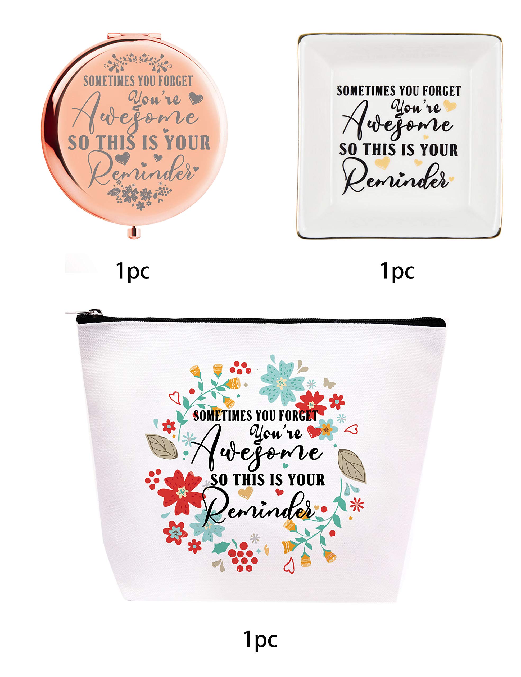 Christmas Gifts for Women - Inspirational & Motivational Thank You Gifts for Coworkers - You Are Awesome Trinket Dish & Compact Mirror - Perfect for Office Decor, Holiday Presents & Daily Encouragement