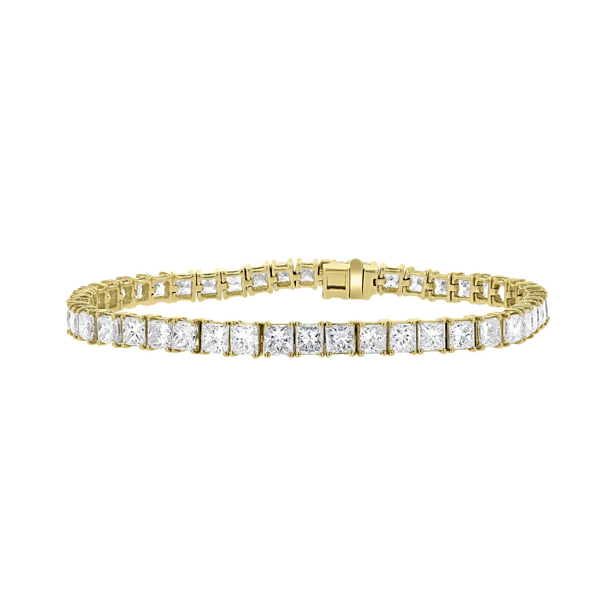 18KT Yellow Gold 13.12 Carat Princess Cut Diamond Tennis Bracelet - Elegant Jewelry for Women, Perfect for Weddings, Anniversaries & Special Occasions