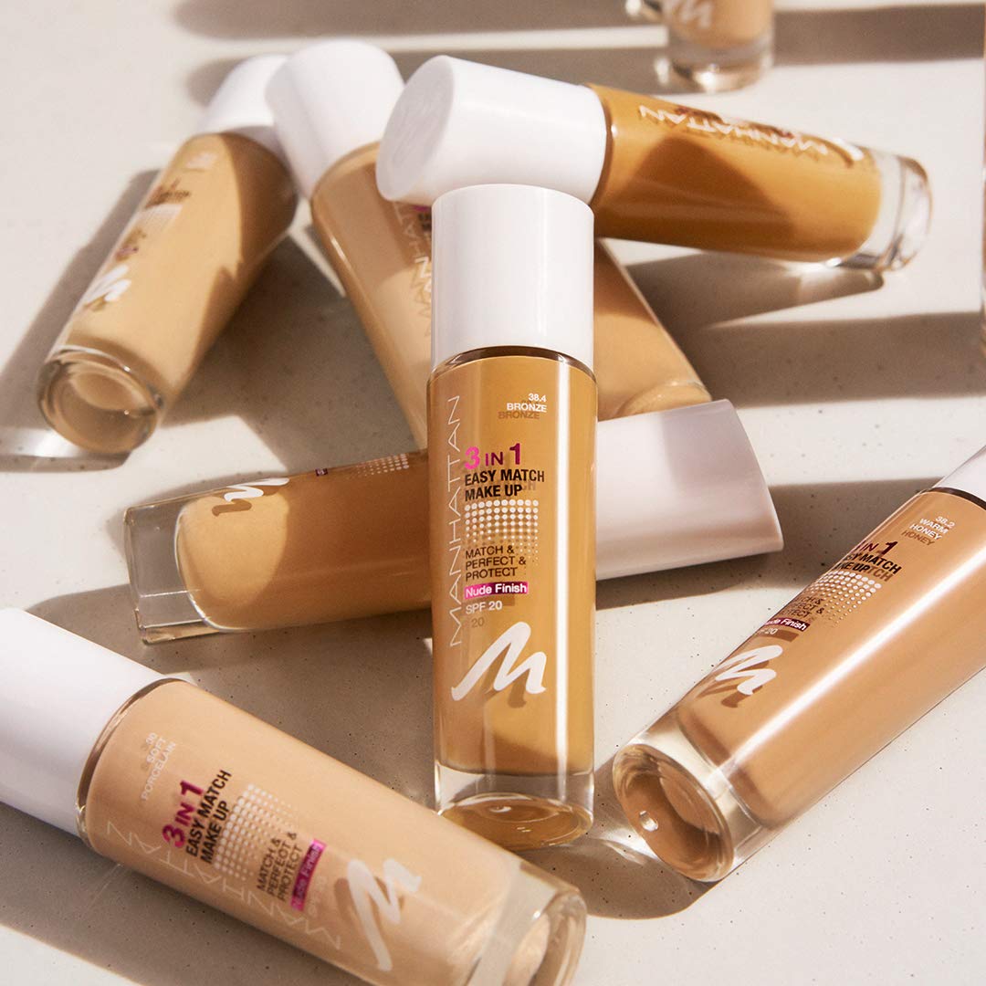 Manhattan 3-in-1 Easy Match Makeup - Porcelain Concealer & Powder - Medium Coverage with Natural Finish - Perfect for Everyday Wear & Flawless Complexion
