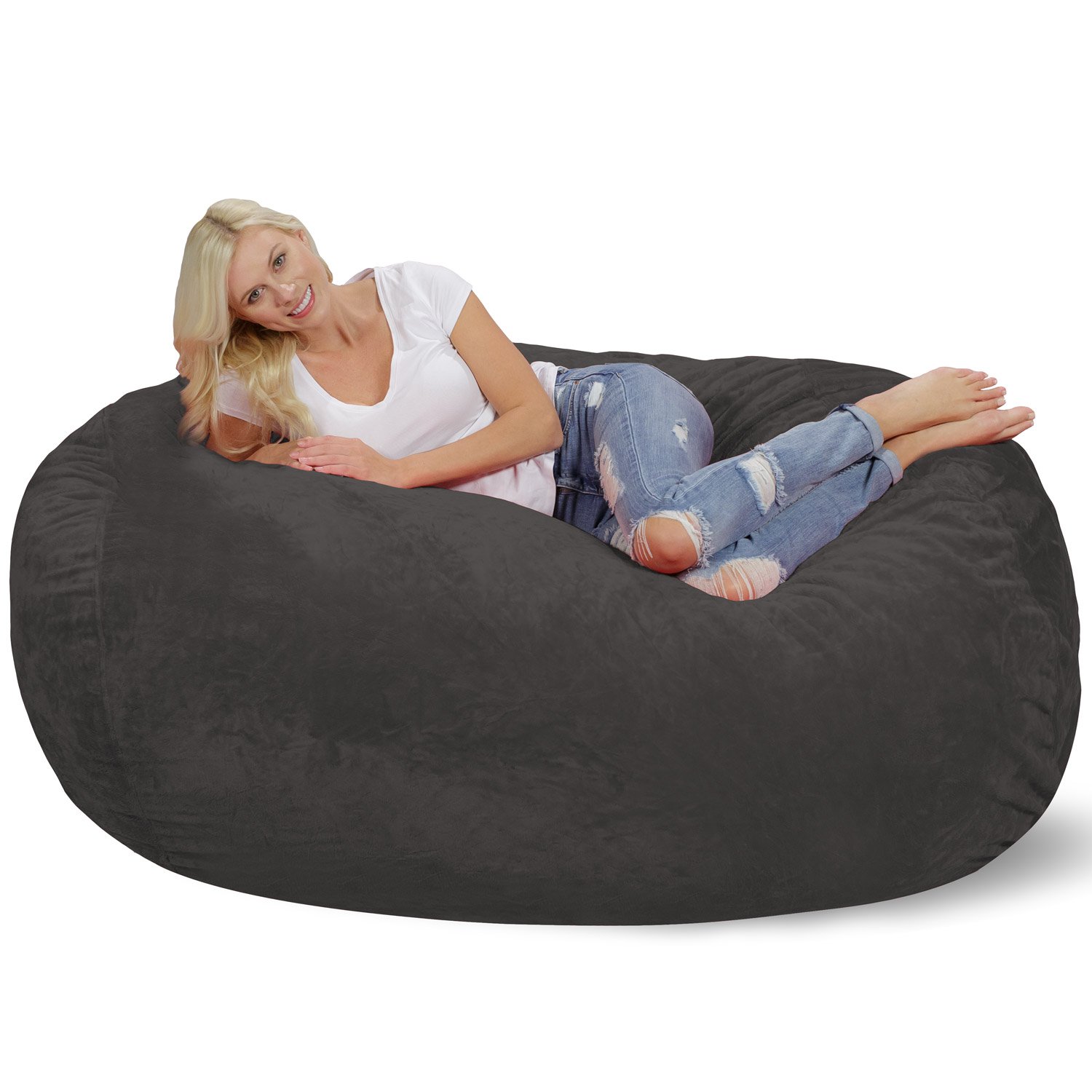 Ultra Soft 6-Foot Chill Sack Bean Bag Chair Cover - Charcoal Gray Faux Fur | Perfect for Living Room, Game Room & Dorm Relaxation