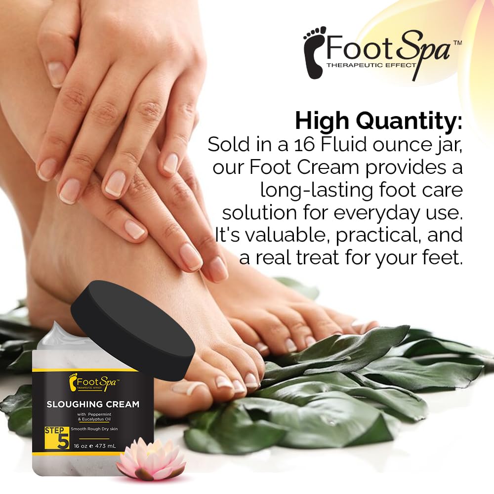 Relaxing Foot Spa Cream with Peppermint & Eucalyptus Oil - 16oz Moisturizing Treatment for Dry Cracked Feet - Exfoliating Lotion to Remove Dead Skin & Smooth Rough Heels - Perfect for Pedicures & At-Home Foot Care