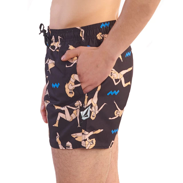 Volcom Men's 80s Bo Ef Black Swim Shorts - Quick-Dry Beachwear for Swimming, Surfing & Summer Vacations