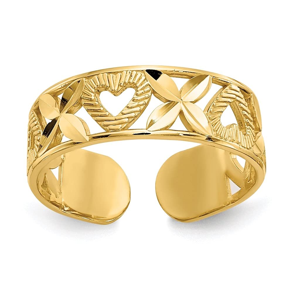 14K Yellow Gold Diamond-Cut X & Heart Toe Ring for Women - Elegant Foot Jewelry for Beach, Wedding & Summer Fashion | Diamond2Deal Fine Jewelry