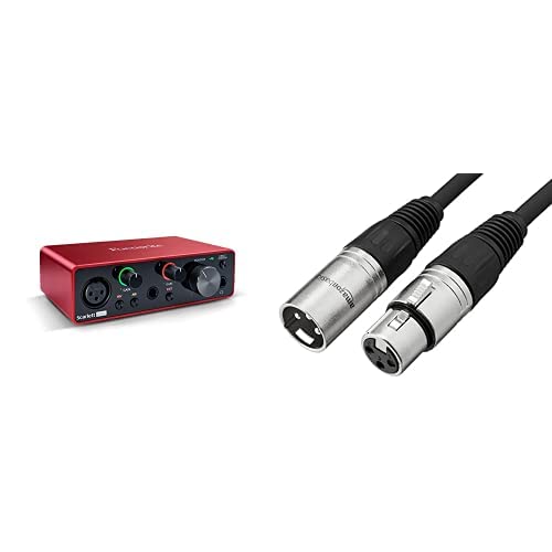 Focusrite Scarlett Solo (3rd Gen) USB Audio Interface with Pro Tools | First & Amazon Basics XLR Male to Female Microphone Cable - 10 Feet, Black - Professional Studio Recording & Podcasting Setup for Home & Streaming