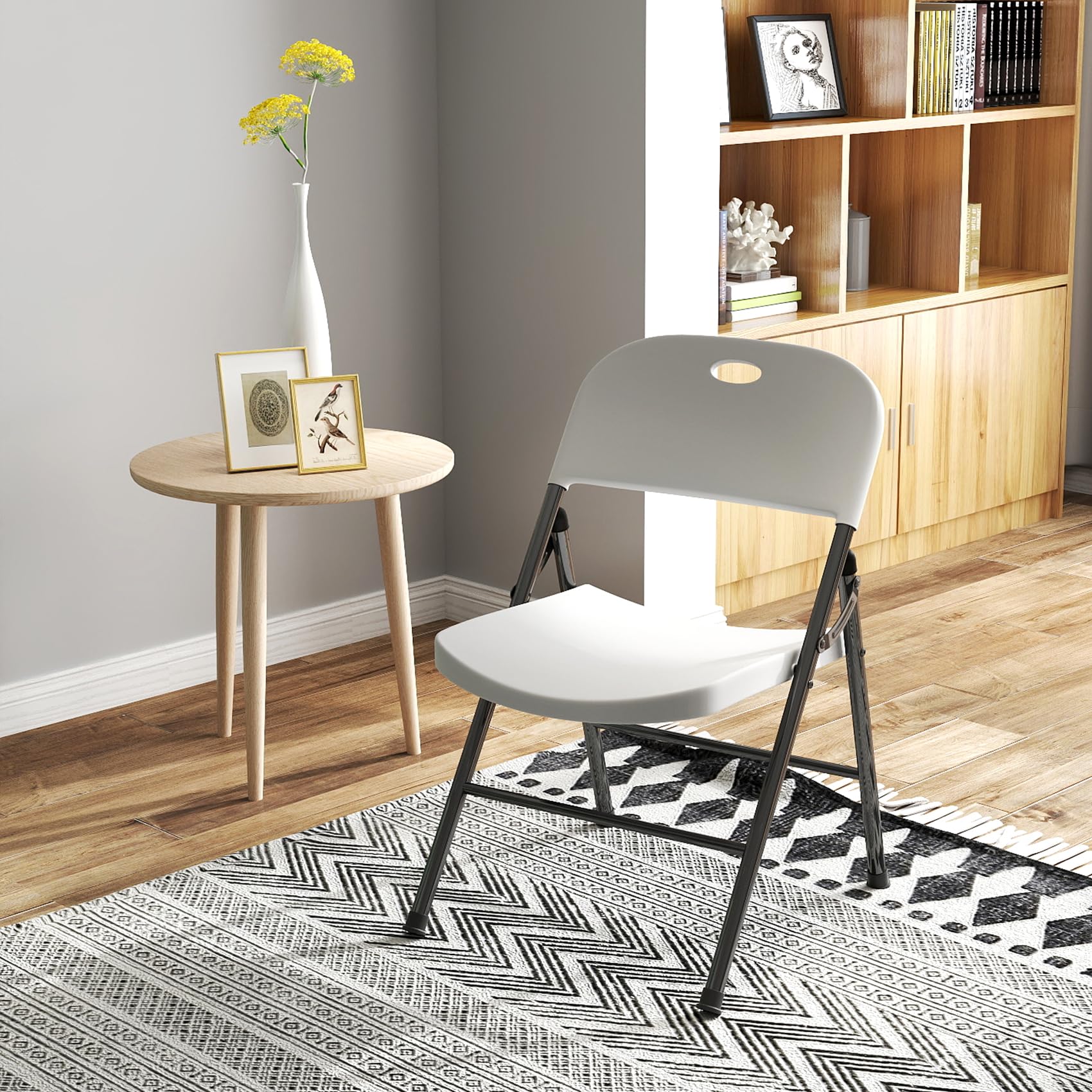 Heavy Duty Folding Chairs 4-Pack - Reinforced Steel Frame & Durable Plastic Seating - Portable Foldable Chairs for Indoor/Outdoor Use - Perfect for Dining, Parties, Weddings, Meetings & Garden Events - White