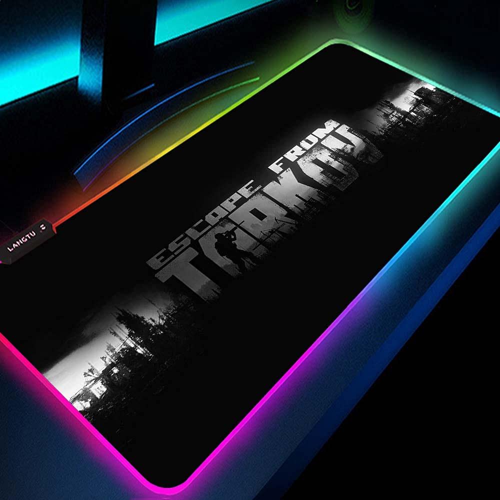 SQTYLJW RGB LED Backlit Extended Gaming Mouse Pad - 35.4x15.8 Inch Large Mouse Mat for PC & Desktop Computers - Perfect for Escape from Tarkov & Anime Game Enthusiasts - Ideal for Gaming Setups, Office Work & Streaming Battlestations