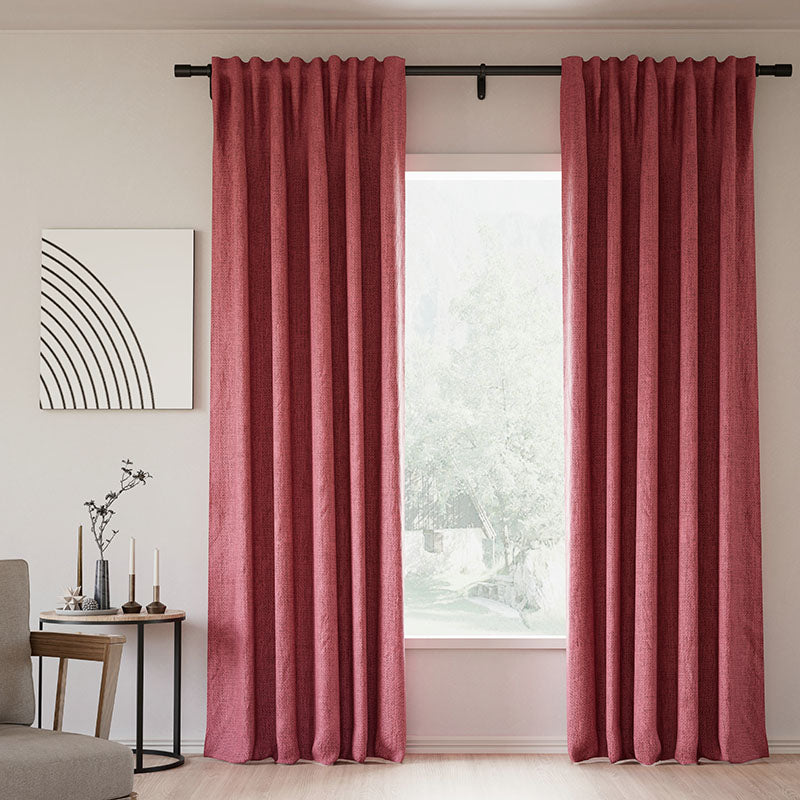Blackout Curtains with Back Tab - Natural Linen Memory Trained Drapes in Modern Sepia & Ebony | Custom Size for Bedroom, Living Room & Home Theater