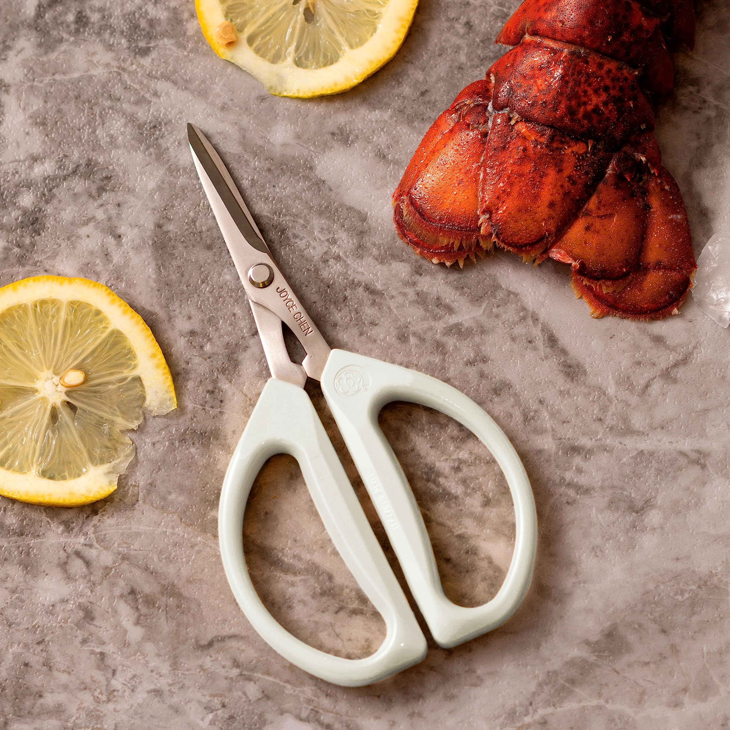 Joyce Chen Original Unlimited Kitchen Scissors - Heavy Duty Multi-Purpose Kitchen Shears with Ergonomic Comfort Grip - Perfect for Cutting Meat, Herbs, Poultry & Packaging - Dishwasher Safe White Kitchen Tool (2.0)