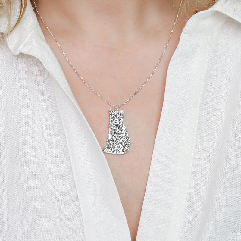 Custom Pet Cat Memorial Necklace - Personalized Engraved Cat Portrait Pendant - Perfect for Pet Loss Remembrance & Sympathy Gifts for Cat Lovers
