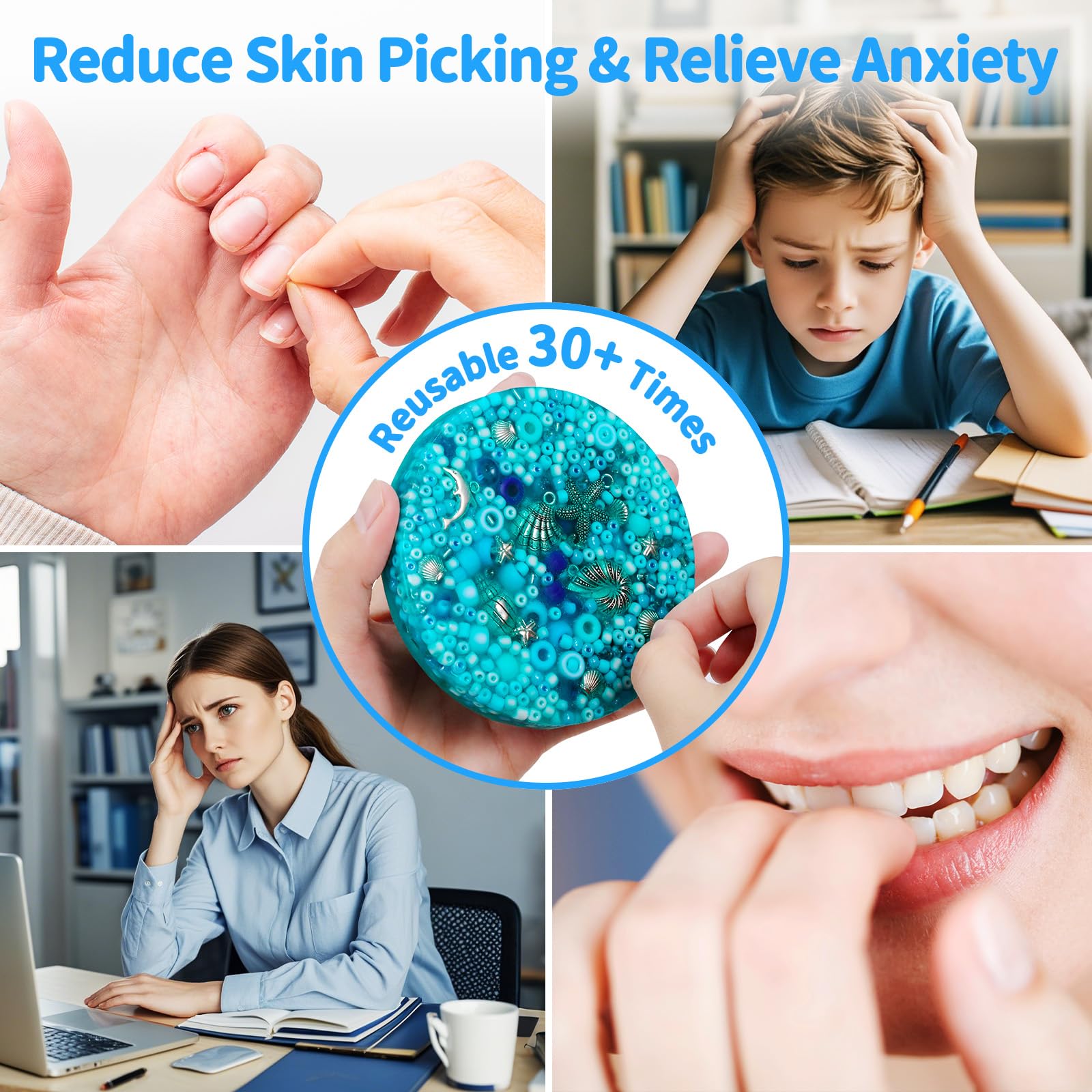 Reusable Fidget Pad for Anxiety Relief - 30+ Uses, Dermatillomania & Stress Relief Toy for Adults | Skin Picking Sensory Fidget Toy, Big Pick Party Gift | Perfect for Office, Travel & ADHD Focus
