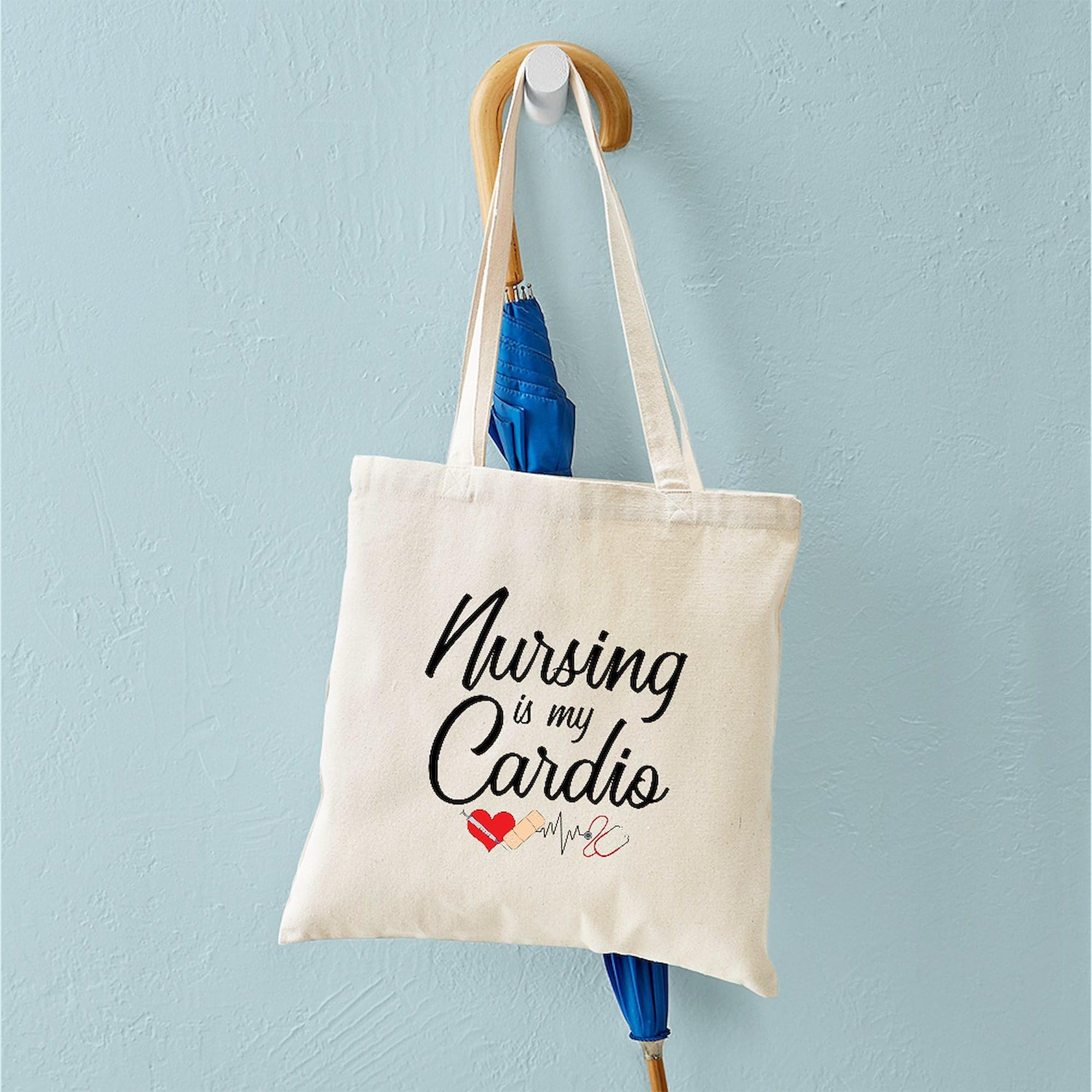 Nursing Is My Cardio Tote Bag - Natural Canvas Reusable Shopping Bag for Nurses, Medical Professionals & Students - Perfect for Work, School & Groceries