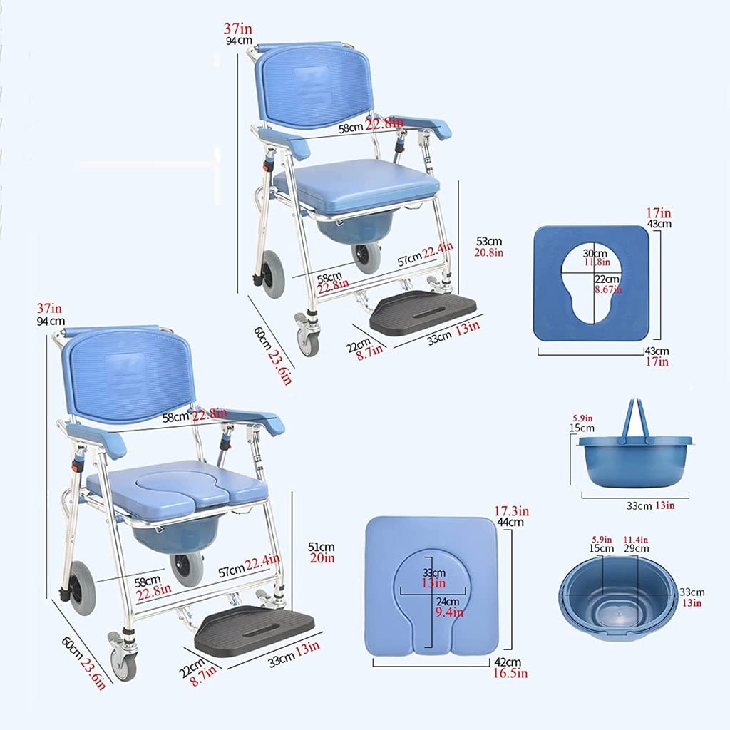 Foldable Commode Shower Chair - Portable Bedside Toilet Seat with Anti-Slip Wheels & Adjustable Footrest - 330 lbs Weight Capacity - Ideal for Elderly Care, Post-Surgery Recovery & Home Healthcare Use