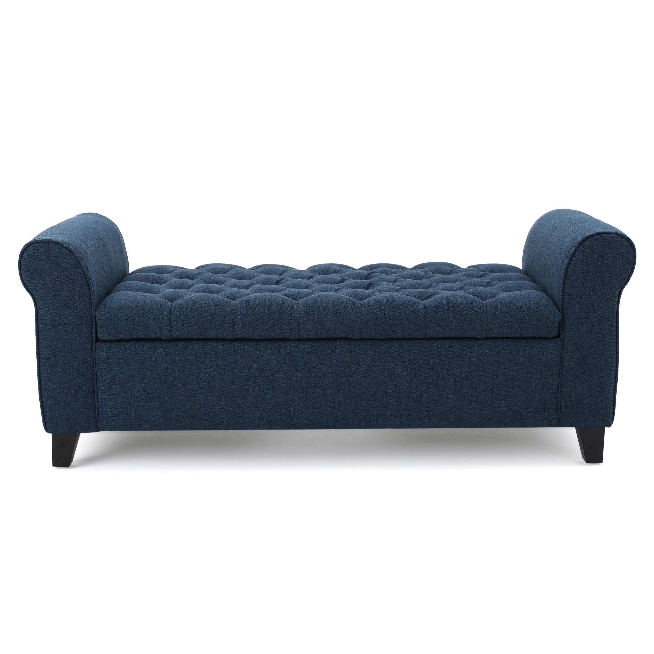 Christopher Knight Home Keiko Fabric Storage Bench with Arms - Dark Blue Upholstered Entryway Bench (19.75