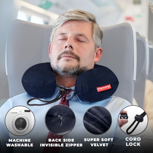 Ergonomic Polyester Travel Neck Pillow for Airplane, Car & Train - Orthopedic Support for Cervical Pain Relief - Blue Comfort Cushion with 5-Year Warranty | Perfect for Long Flights, Road Trips & Office Naps