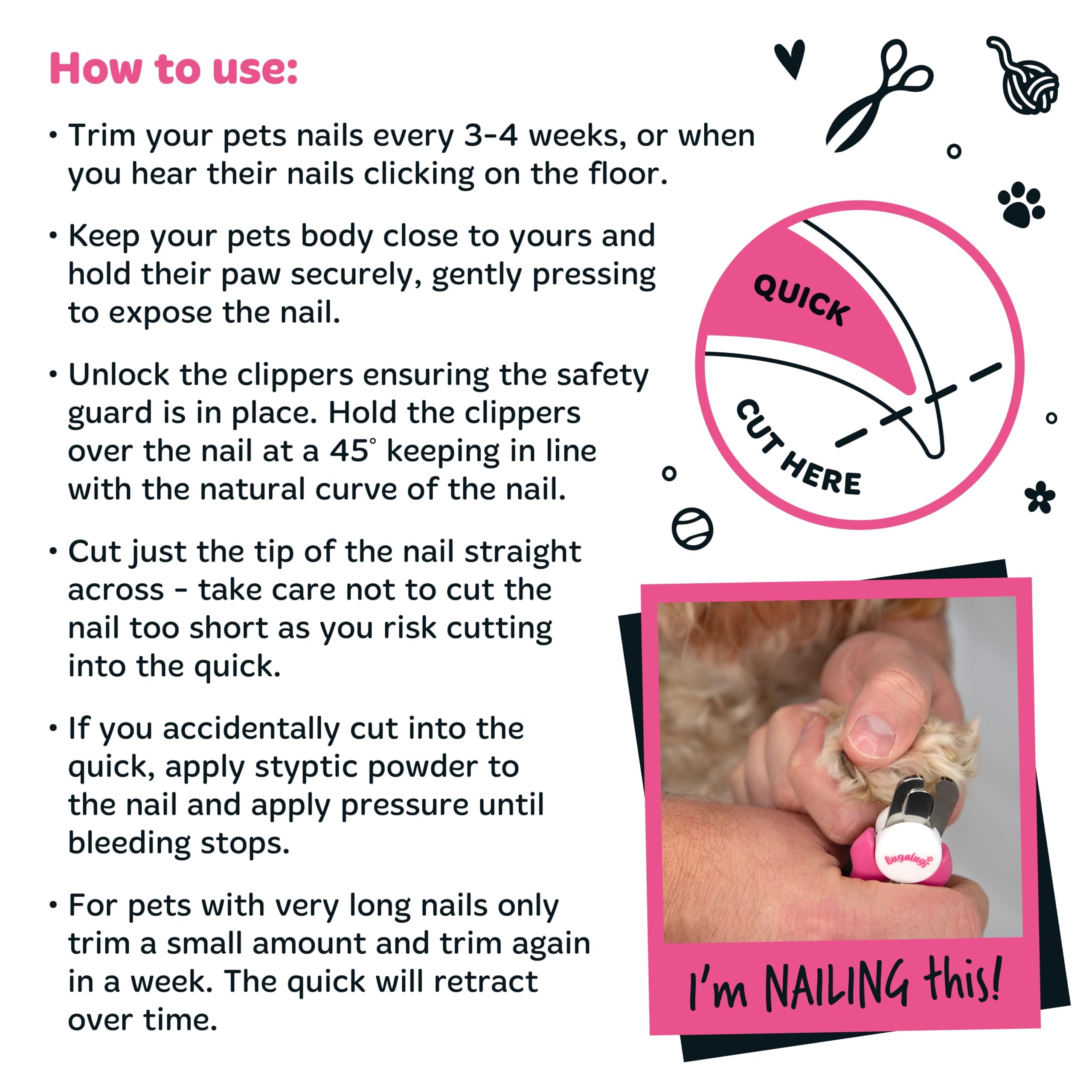 BUGALUGS Dog & Cat Nail Clippers with Safety Guard - Professional Pet Nail Trimmer & File for Dogs, Cats, Puppies & Kittens - Medium to Large Pet Grooming Supplies for Safe At-Home Nail Care