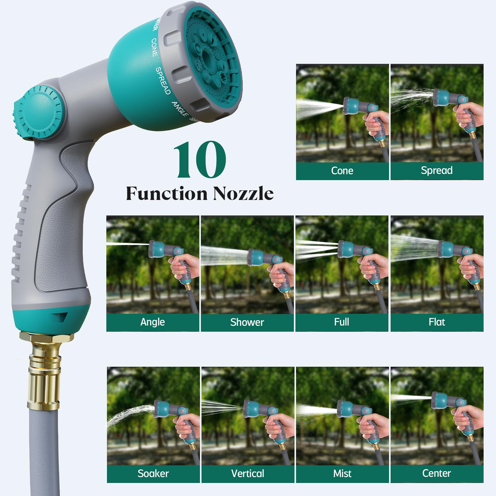 Retractable Garden Hose Reel - 1/2 Inch x 100 Feet Wall Mounted with 10-Function Spray Nozzle, Adjustable Length Lock, Slow Return System, 180° Swivel Bracket (Grey) - Perfect for Lawn Care, Car Washing & Outdoor Cleaning