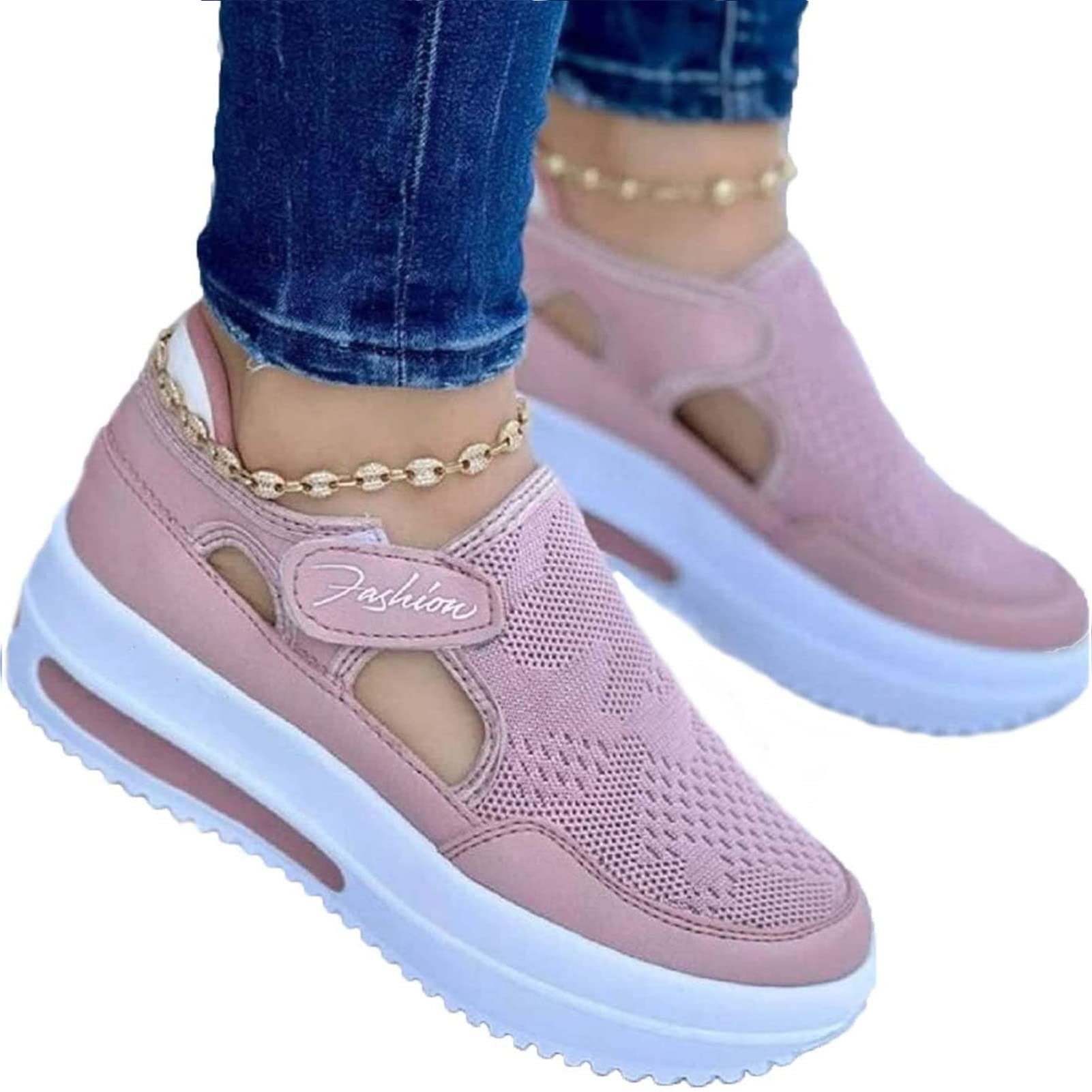 WAGYX Women's Spring Casual Sneakers - Breathable Mesh Walking Shoes, Fashion Sneakers for Women (Pink, Size 5.5) | Perfect for Daily Wear, Jogging, and Outdoor Activities