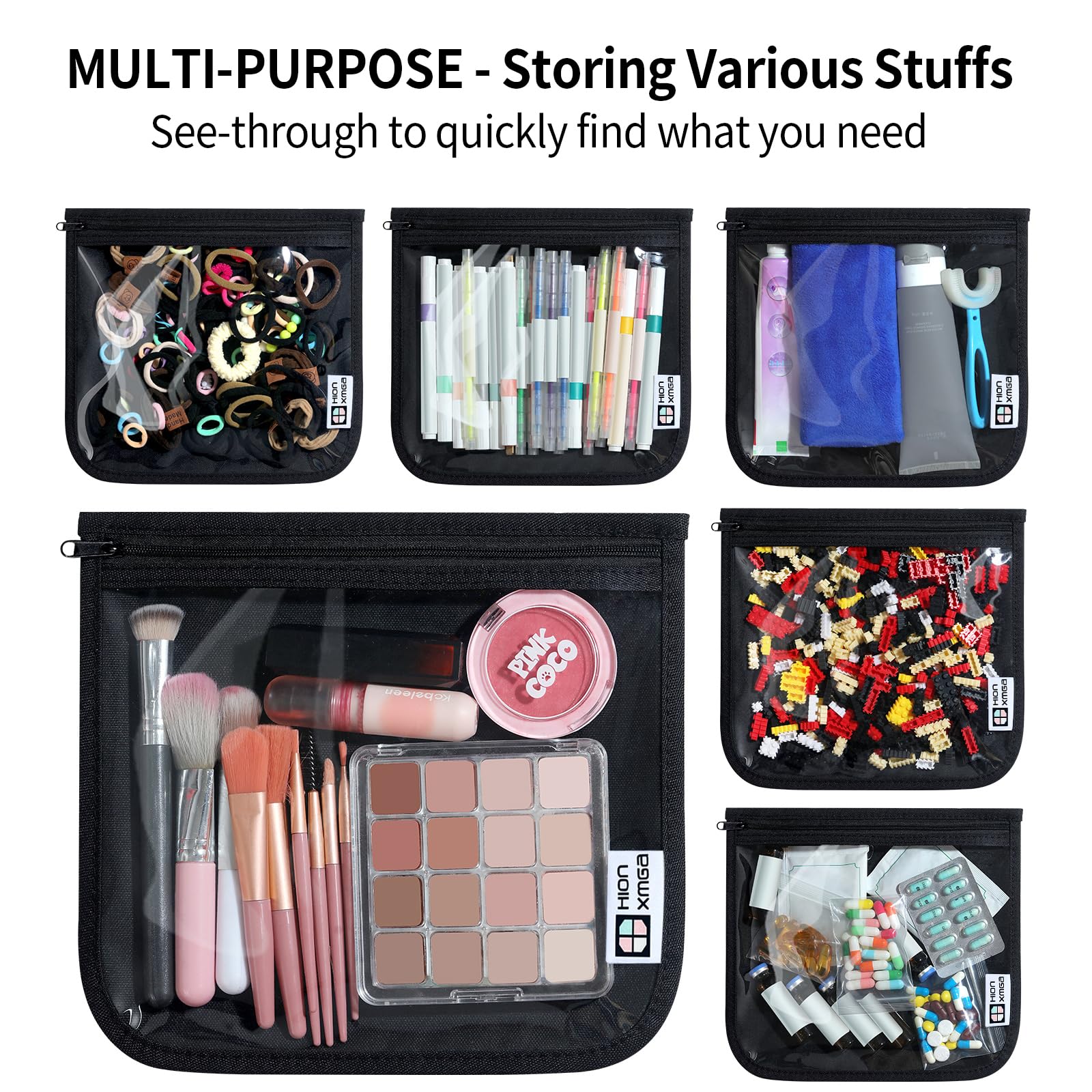 TSA Approved Clear Travel Toiletry Bags Set of 3 - Quart Size Zippered Cosmetic Organizer for Women, Men & Kids | Waterproof Makeup Pouch for Airplane Carry-On | Perfect for Toiletries, Cosmetics & Travel Essentials (Black, Large)