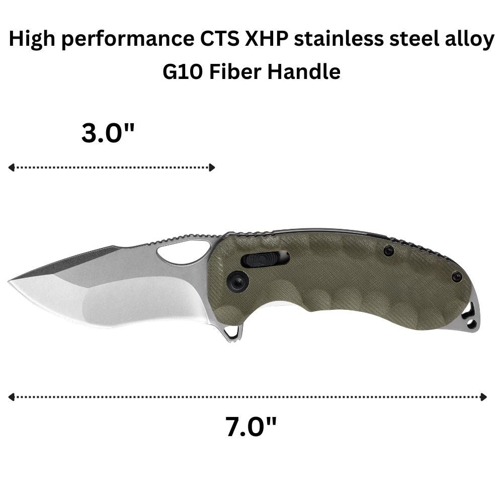 Premium CTS XHP Stainless Steel Pocket Knife - High Performance Tactical EDC Folding Knife with G10 Fiber Handle & Pocket Clip - Perfect for Camping, Hiking & Outdoor Survival