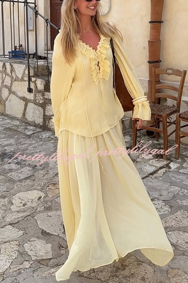 Breathable Solid Color Elastic Waist Drawstring Maxi Skirt for Women - Perfect for Summer, Beach, Travel & Casual Outfits