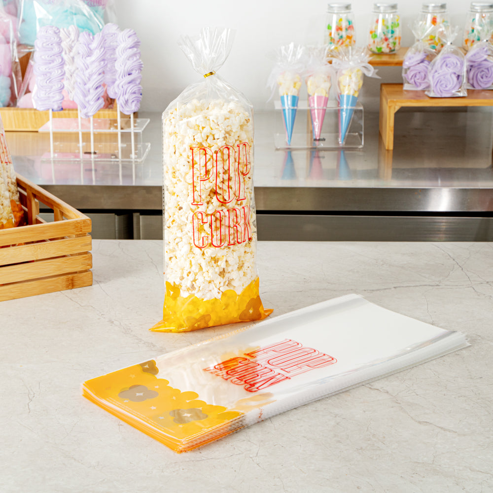 Clear Plastic Popcorn Bags 17x7 Inches - 100 Count Box | Perfect for Movie Nights, Concessions & Party Snacks