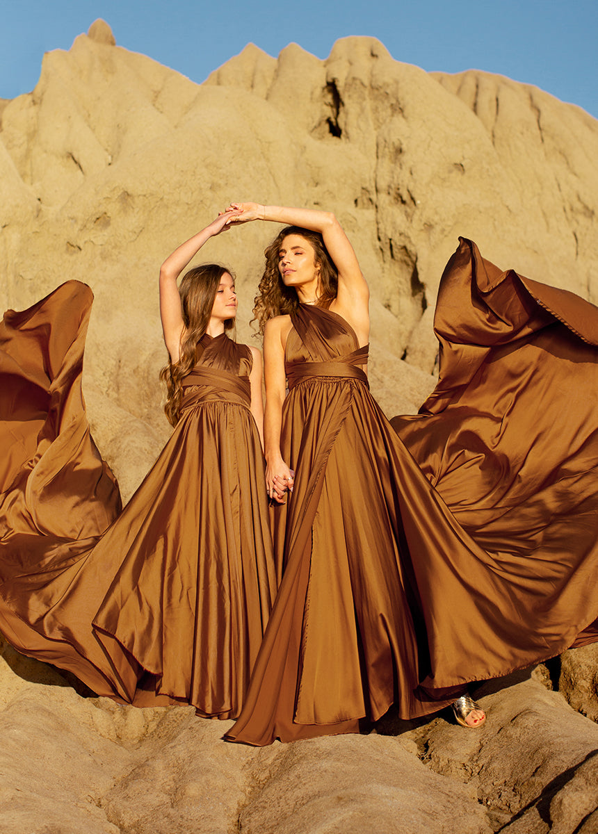 Junie Impact Dress in Dark Honey - Elegant Women's Flowy Midi Dress for Casual Wear, Date Night & Special Occasions