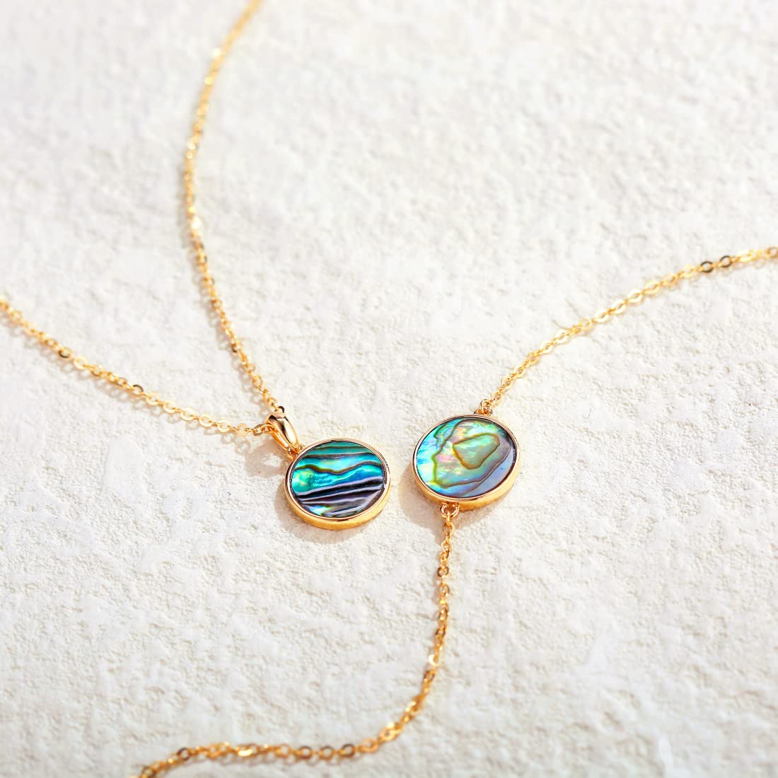 14K Solid Gold Coin Necklace & Bracelet Set for Women - Mother of Pearl, Abalone, Turquoise, Black Onyx, Opal Jewelry | Elegant Anniversary, Birthday Gift for Wife, Mom, Her | Perfect for Weddings, Parties, Special Occasions