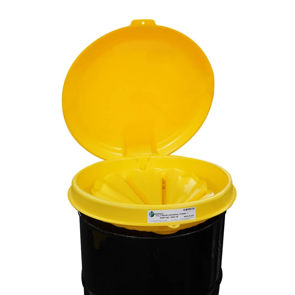 ENPAC Universal Poly Drum Funnel - Yellow Scalloped Design for Easy Installation | Wide Mouth Chemical Funnel for Industrial, Automotive & Home Use