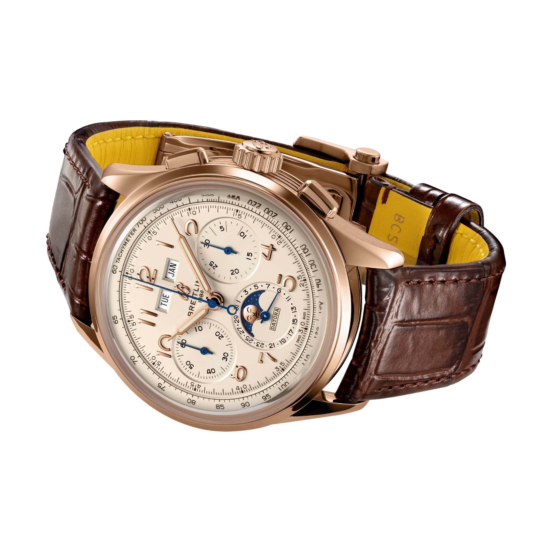 Premier B25 Datora 18k Rose Gold 42mm Men's Watch with Leather Strap - Luxury Dress Watch for Business & Formal Occasions