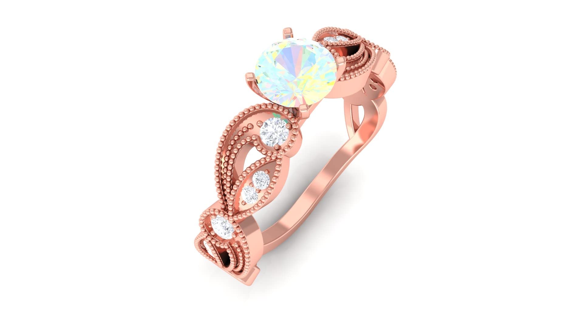 5mm Round Cut Genuine Ethiopian Opal & Diamond Engagement Ring - 14K Solid Gold Vintage Style for Wedding, Proposal & Anniversary Gifts