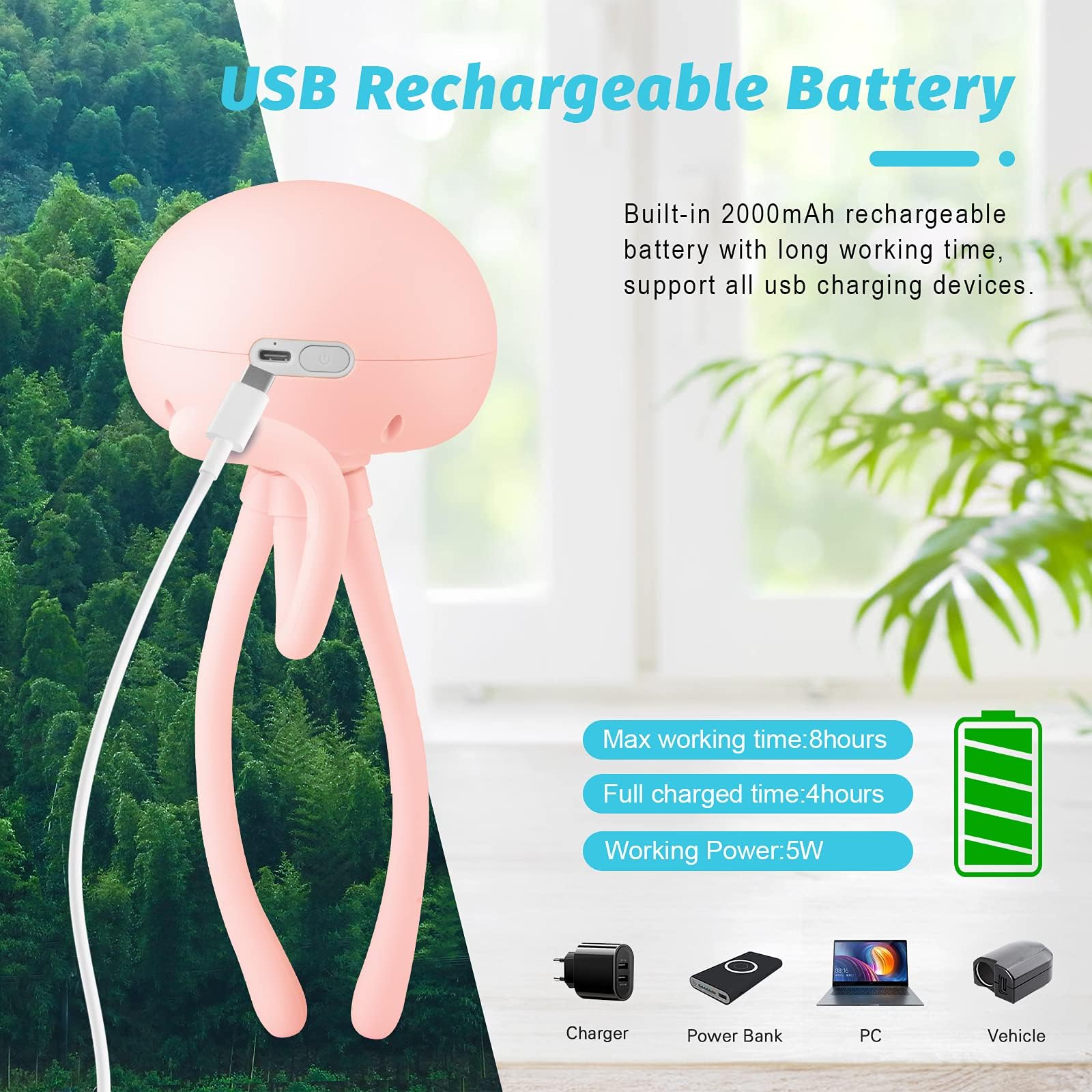 Portable Bladeless Fan - Mini Handheld Fan with Flexible Tripod, 3 Speeds, Rechargeable Battery, Clip-on for Stroller, Car Seat, Crib, Bike & Desk - Perfect for Travel, Office, Baby & Home Use (Pink)
