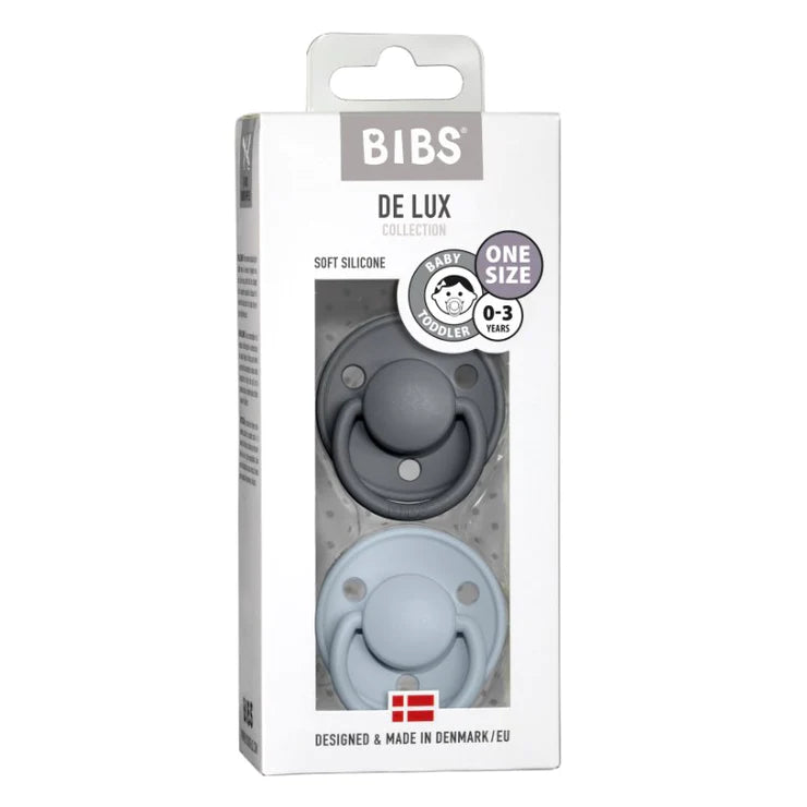 BIBS Round De Lux Silicone Pacifiers 2-Pack for Babies 0-3 Years | Soft Orthodontic Soothers for Newborns & Toddlers | Perfect for Daycare, Travel & Sleep Comfort