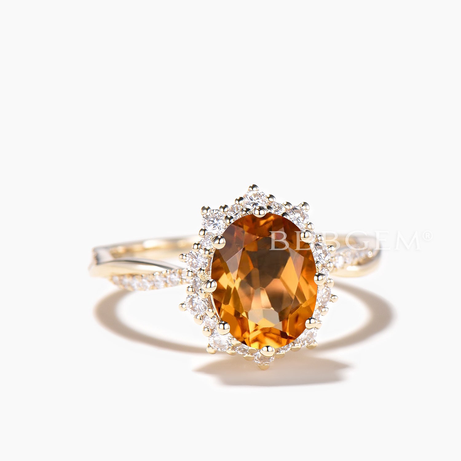 1.5CT Oval Cut Natural Citrine Diamond Halo Engagement Ring for Women - Vintage Twisted Band Wedding Ring - Perfect for Proposals, Anniversaries & Special Occasions