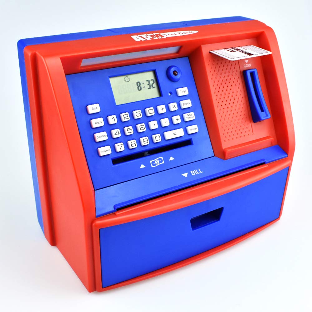 Digital ATM Piggy Bank for Kids - Talking Electronic Money Coin Bank with Savings Function, Fun Educational Gift for Boys & Girls (Red/Blue) - Perfect for Birthday Presents, Financial Learning & Playtime