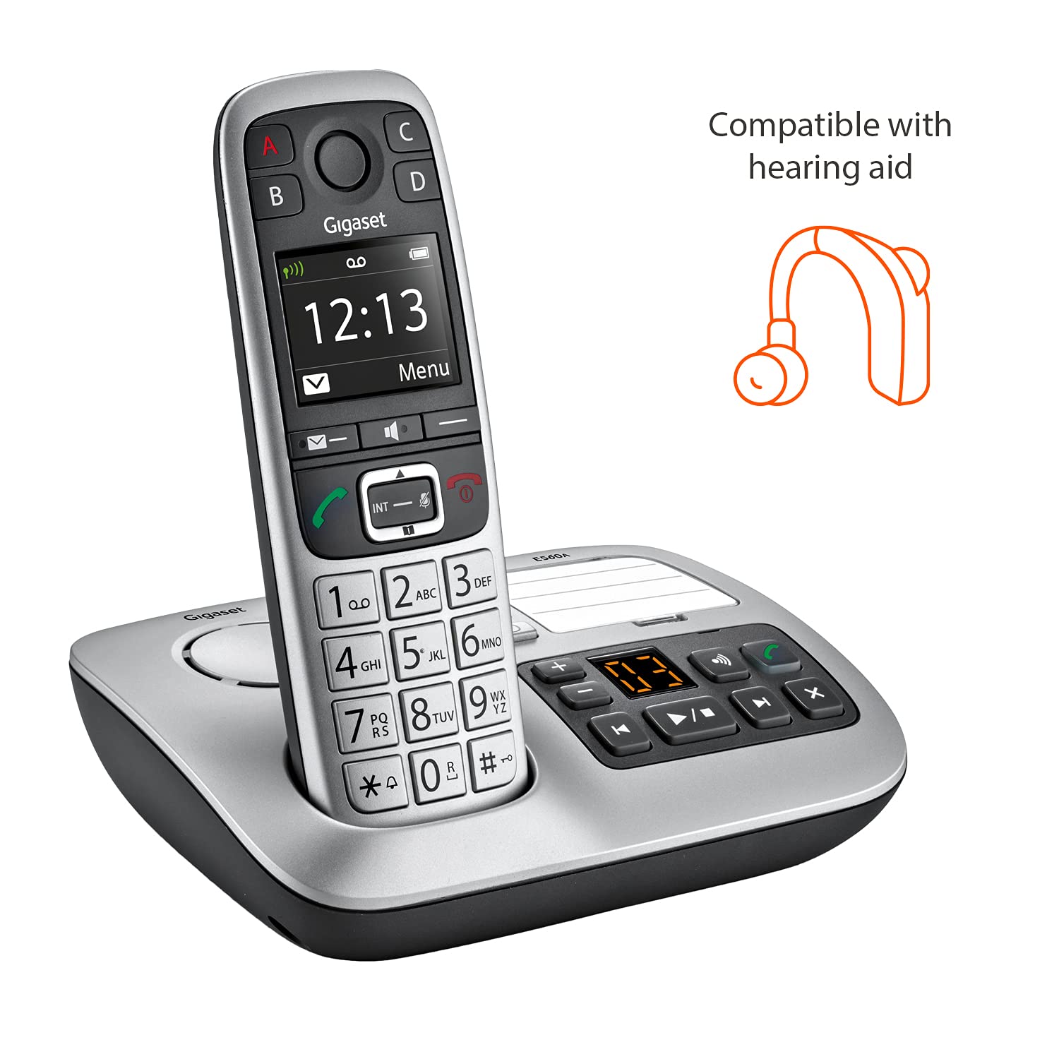 Gigaset E560A Cordless Phone for Seniors - Easy-to-Use Wireless Home Phone with SOS Emergency Button, Answering Machine & Hearing Aid Compatible | Loud Volume & Crystal Clear Sound | German Engineering (Platinum) - Perfect for Elderly Care, Home Security & Hearing Impaired Users