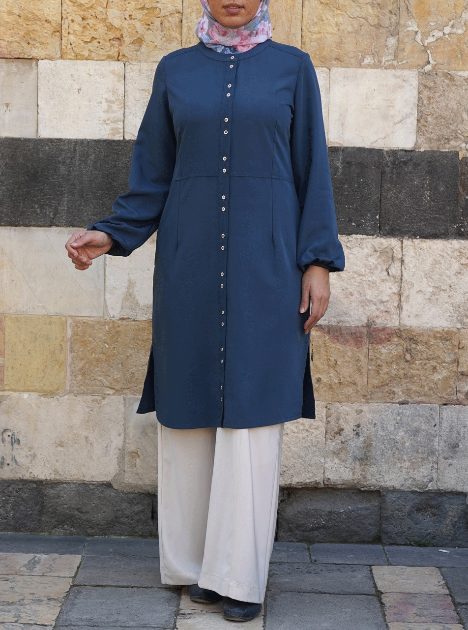Sahla Women's Stylish Buttoned Tunic Top - Casual Long Blouse for Work, Date & Everyday Wear | Comfortable Loose Fit Tunic Shirt for Spring & Summer Outfits