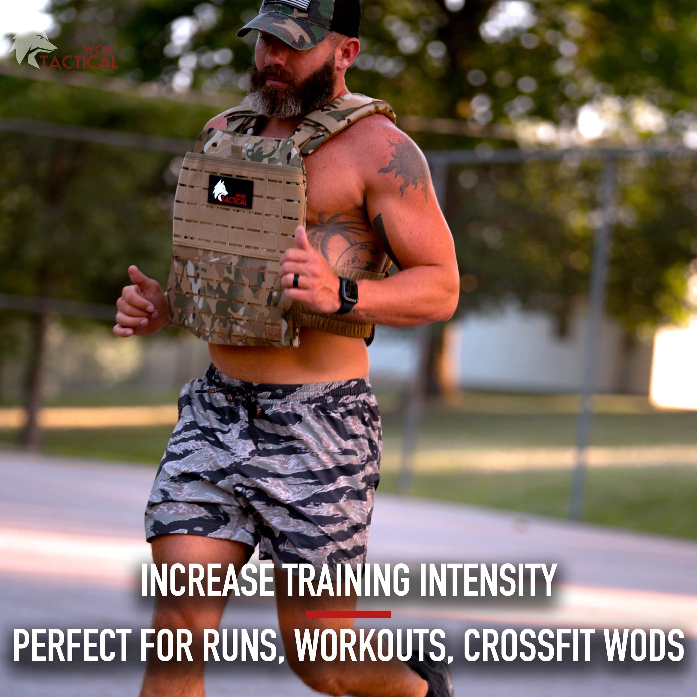 WOLF TACTICAL Weighted Vest with Removable Plates - 8.75lbs Adjustable Weight Vest for Cross Training, Running & Strength Workouts (Black) - Perfect for Home Gym, Outdoor Fitness & Military Training