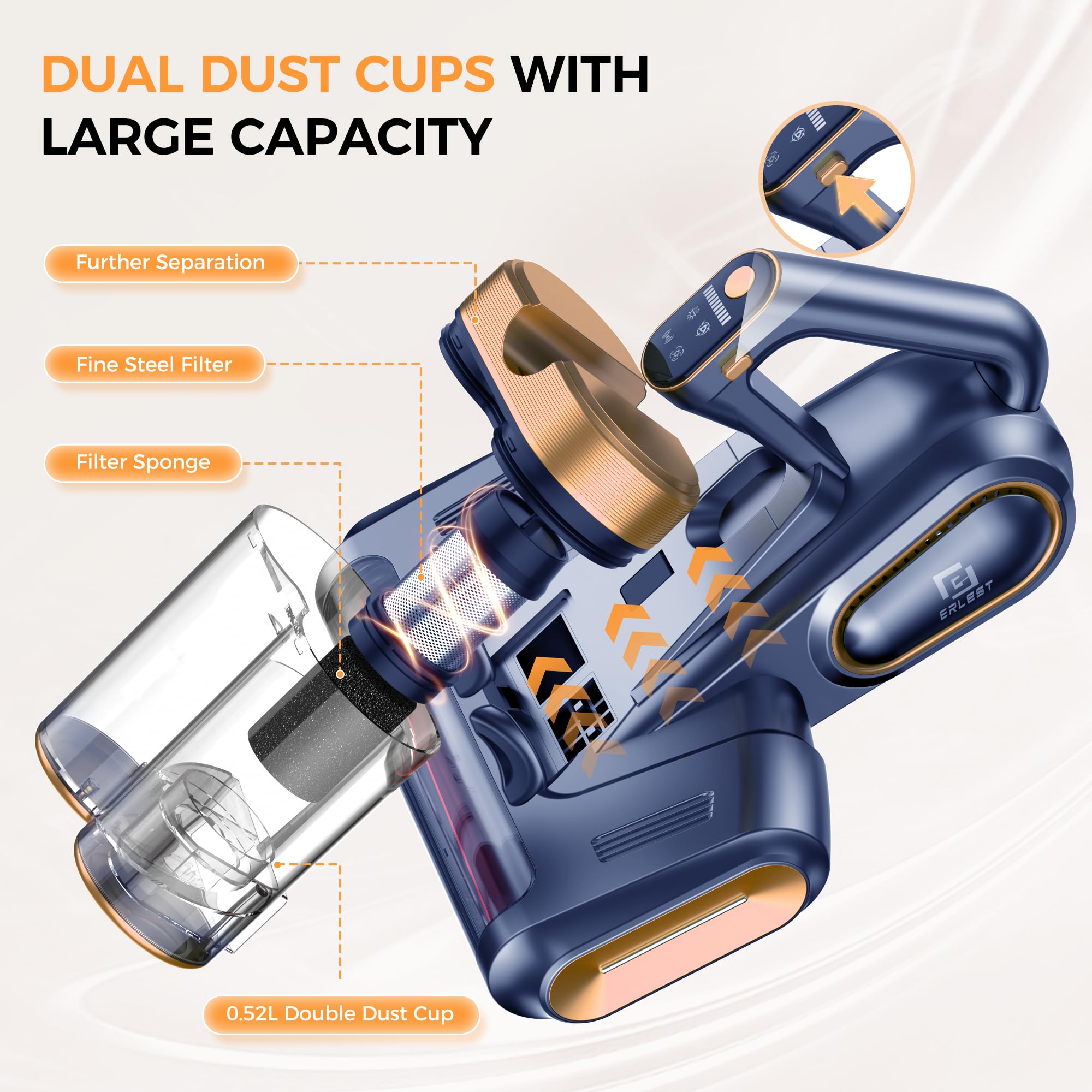 16KPa Cordless Mattress Vacuum Cleaner with UV & Ultrasonic for Dust & Pet Hair - Home & Travel Use