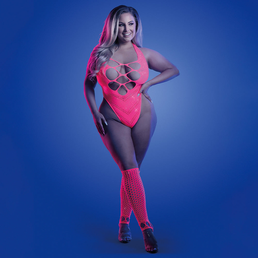 Sexy Fantasy Lingerie Set with Rhinestone Teddy & Gloves for Women - Glow in The Dark, Plus Size - Perfect for Valentine's Day, Boudoir Photography and Romantic Nights