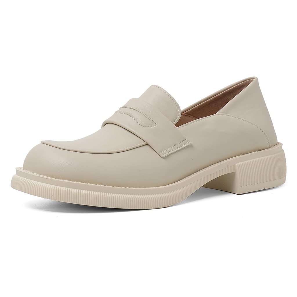JOEUSTY Women's Classic Slip On Penny Loafers - Genuine Leather Round Toe Flat Shoes for Business, Office & Dress Wear | Comfortable Low Heel Oxford Shoes for Women | Perfect for Work, Casual Outfits & Professional Occasions