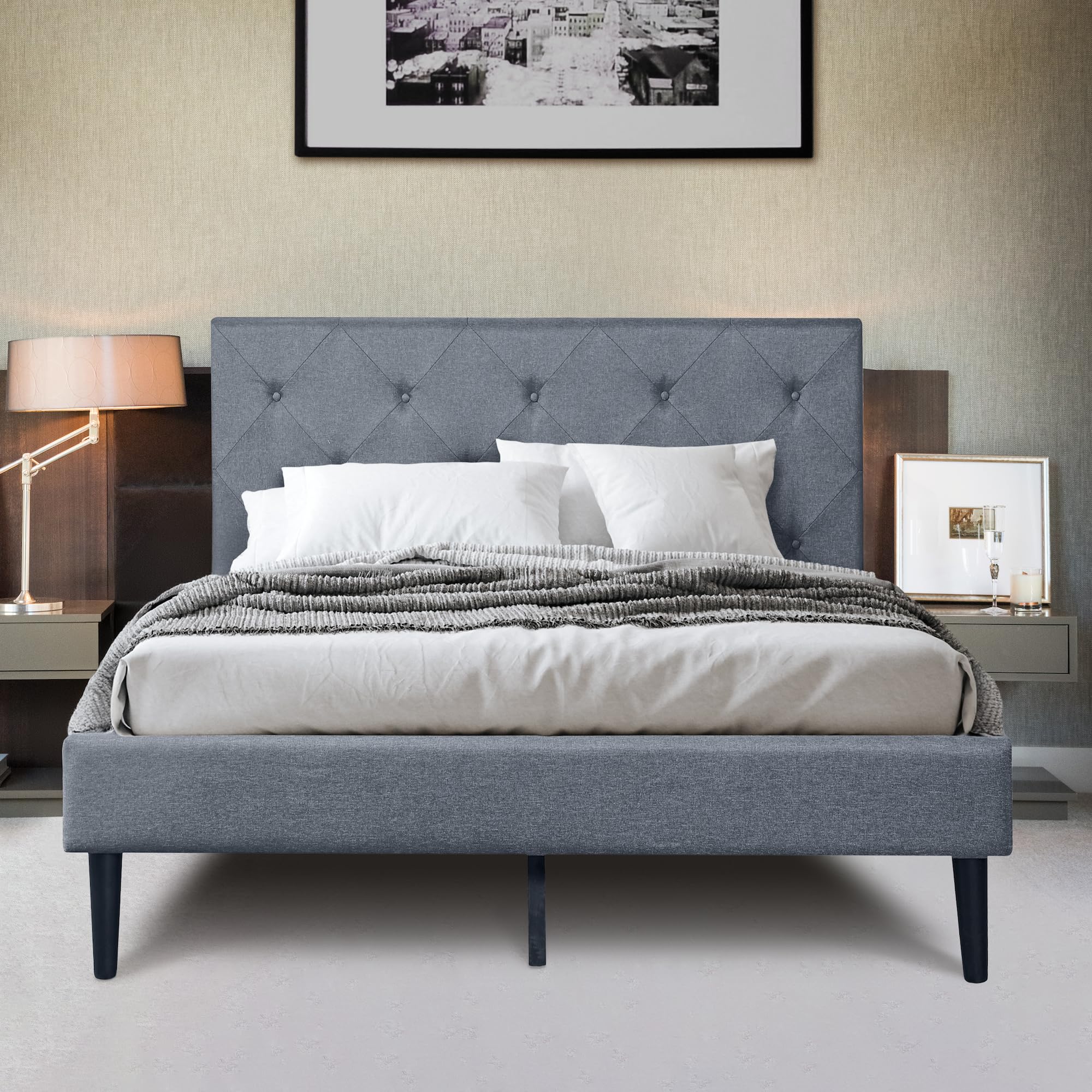 Camden Isle Monticello Queen Size Platform Bed Frame - Gray Wooden Bed with Sturdy Slat Support - Perfect for Modern Bedrooms & Guest Rooms