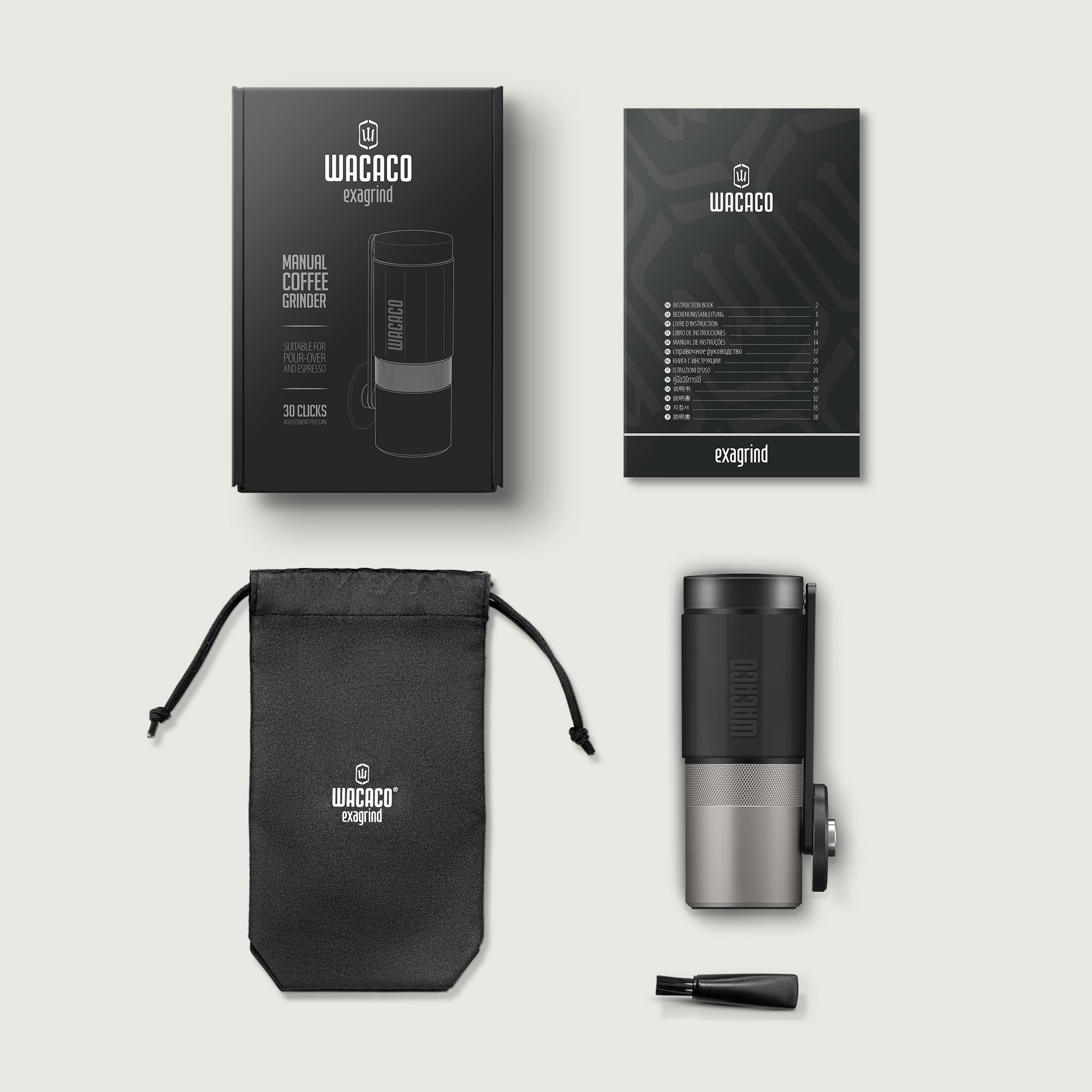 Premium WACACO Exagrind Manual Coffee Grinder - Stainless Steel Conical Burr Mill with Adjustable Settings for Espresso, Pour Over & French Press - Portable Hand Crank Coffee Bean Grinder for Travel, Camping & Home Brewing - Perfect for Coffee Enthusiasts & Outdoor Adventures