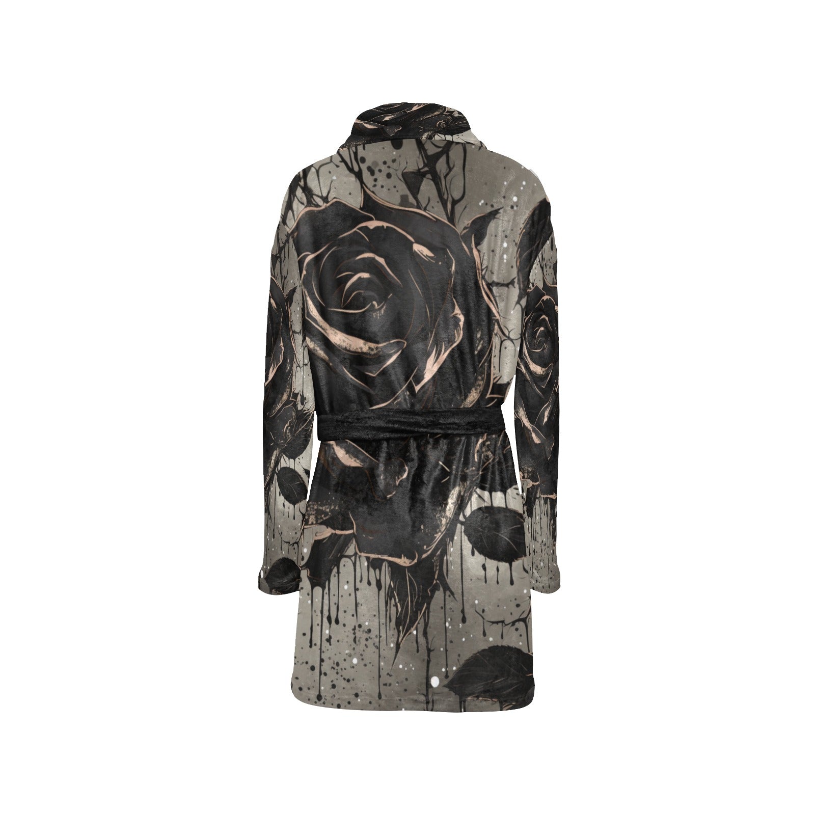 Gothic Black Rose Night Robe - Elegant Lace Trim Sleepwear for Women | Perfect for Halloween, Gothic Parties & Romantic Evenings