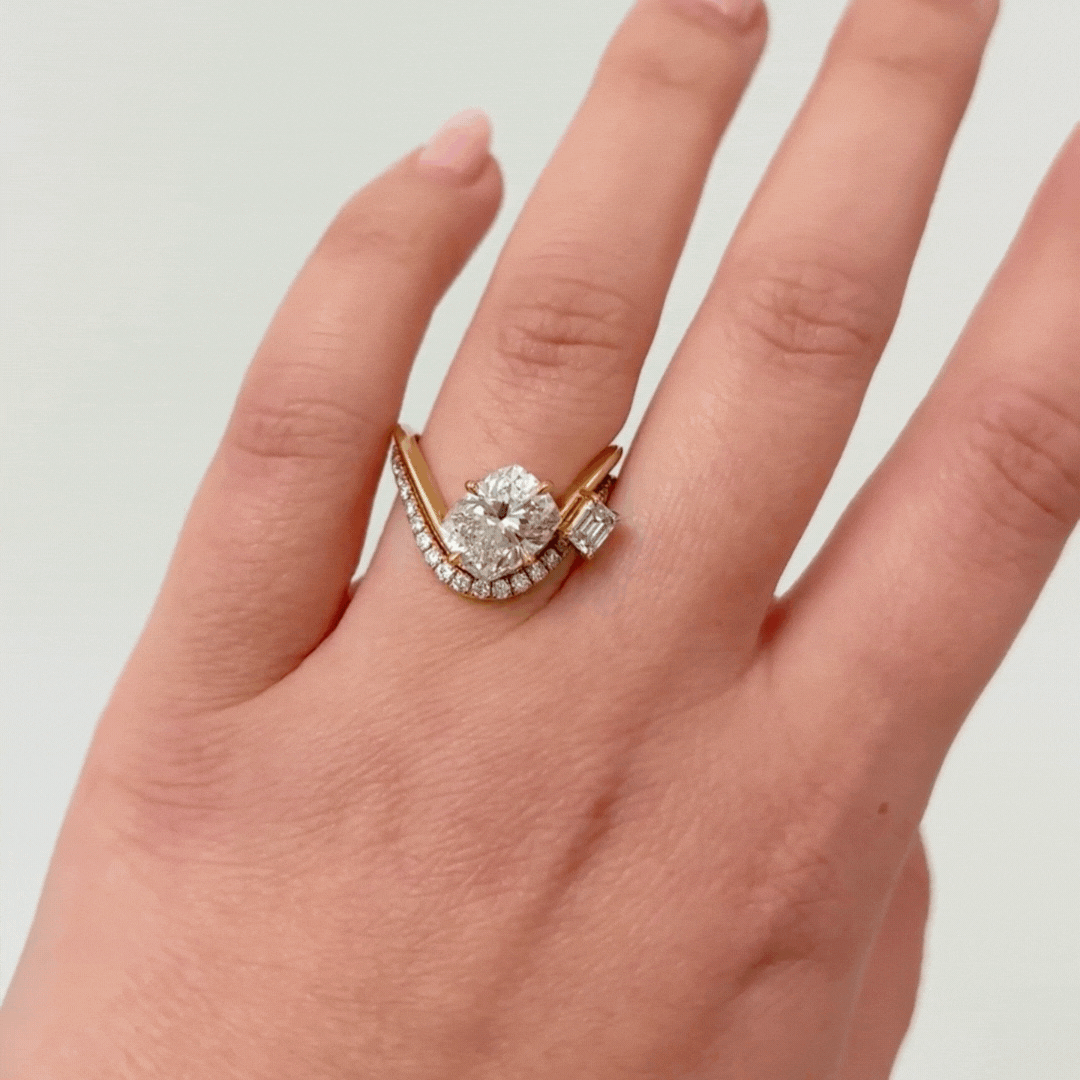 Zaha 2 Stone Cushion Curve Ring - Elegant Stackable Ring for Women, Dainty Gold or Silver Jewelry Gift for Her - Perfect for Everyday Wear, Date Nights & Special Occasions