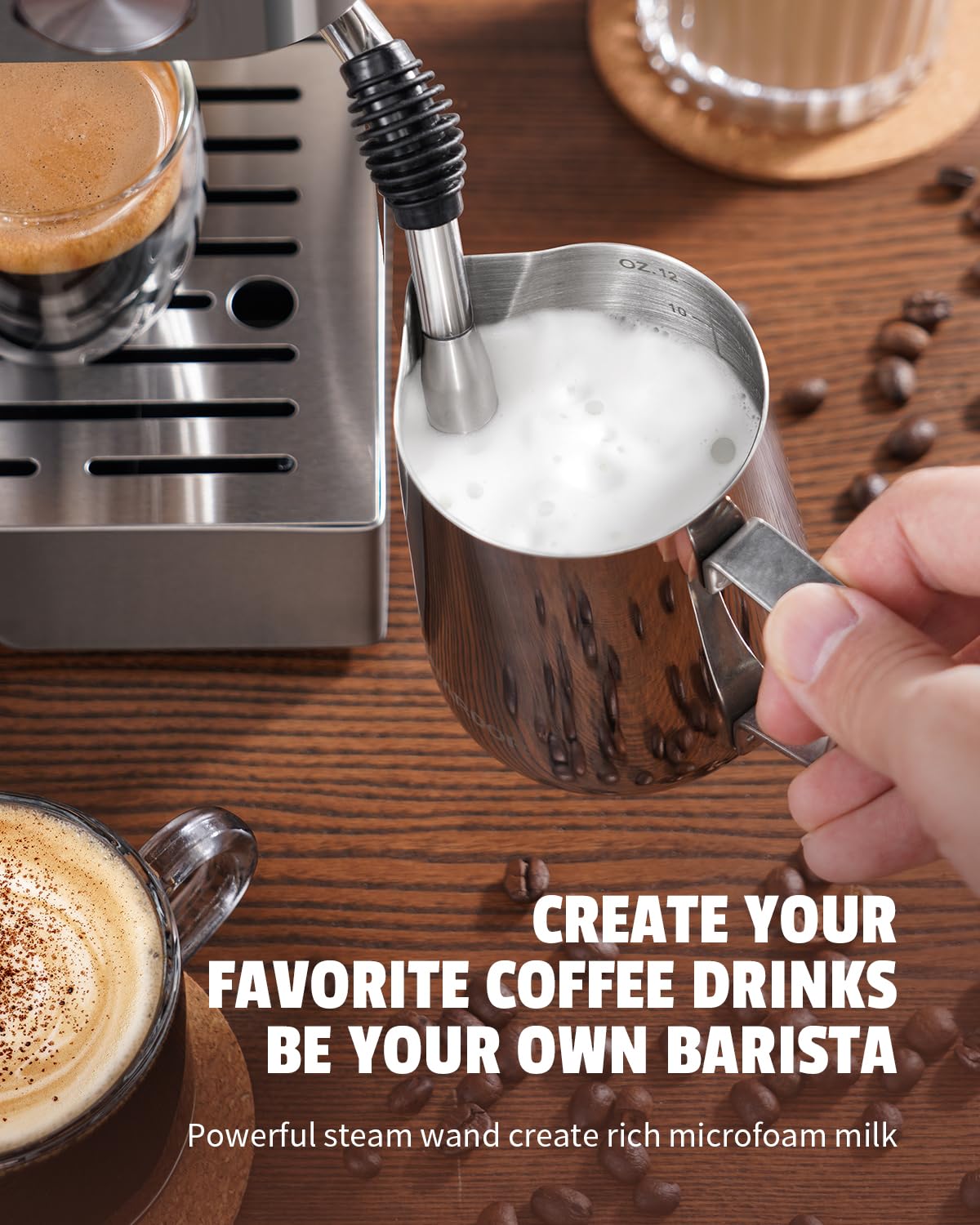 SHARDOR 20 Bar Pressure Espresso Machine with Milk Frother - Fast Heating Professional Coffee Maker for Home - Stainless Steel Latte & Cappuccino Maker with 50oz Removable Water Tank (1100W) - Perfect for Coffee Shops, Offices & Home Kitchens
