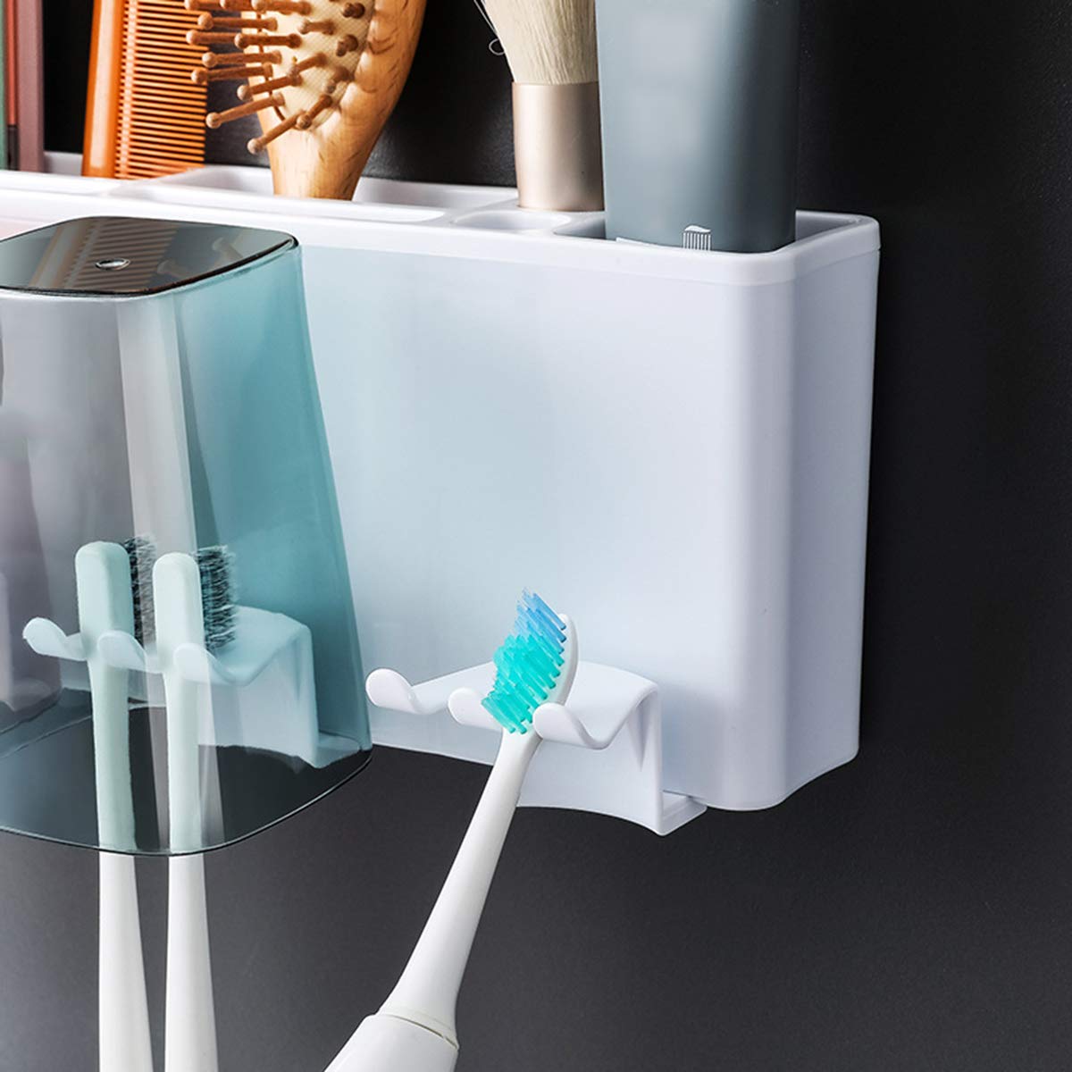 Cabilock Toothpaste & Toothbrush Holder Set - Wall Mount Bathroom Organizer for Toiletries - No Drilling White