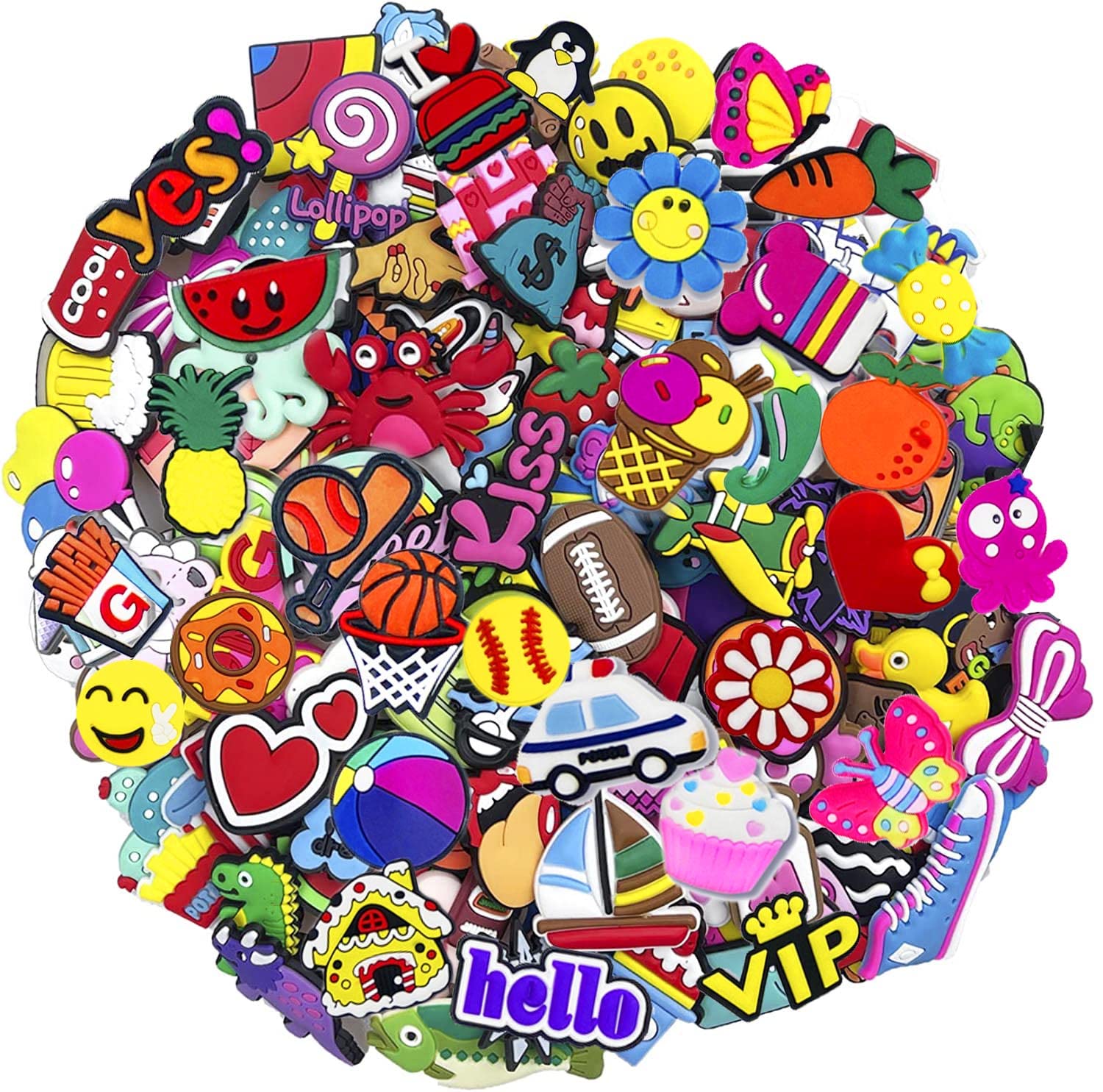 100/50/30 Pack Random Shoe Charms for Crocs - Cute Jibbitz Charms for Girls, Boys & Women - Kawaii Food, Fruit, Animal & Sports Croc Pins (No Duplicates) - Perfect Birthday Gifts & Party Favors for Kids, Teens & Adults - Great for School, Beach & Everyday Wear