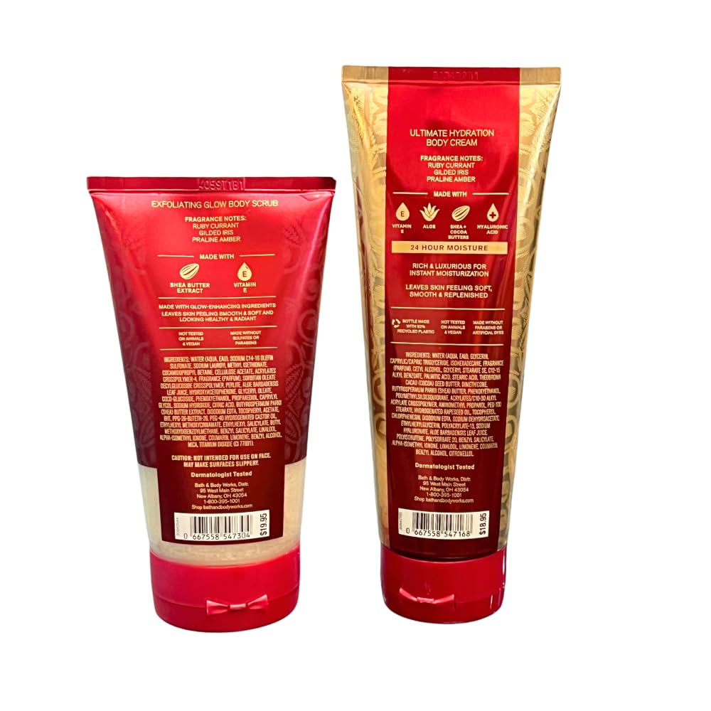 Bath & Body Works LUMINOUS Exfoliating Body Scrub & Ultra Hydrating Body Cream 2-Piece Gift Set with Blue Bow - Perfect Holiday Gift for Women, Spa Day Essential, Self-Care Luxury